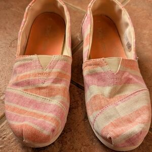 TOMS Women's Striped Pink and Cream Loafers Size 9